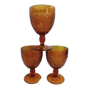 Vintage Tiara Indiana Glass Amber Sandwich GLASS (3) WATER/WINE GOBLETS 5IN